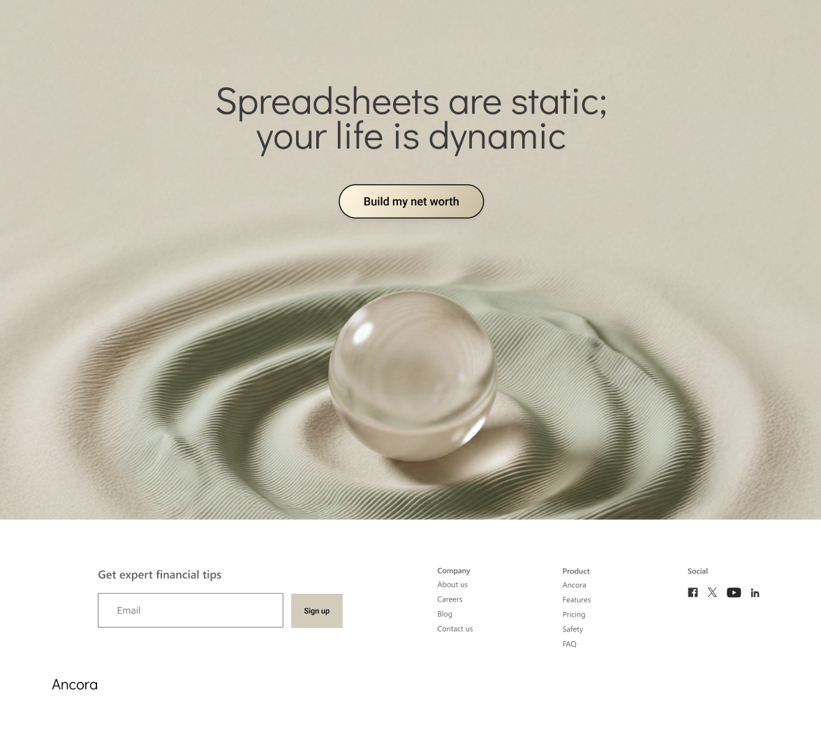 Ancora — landing page for a personal-finance product