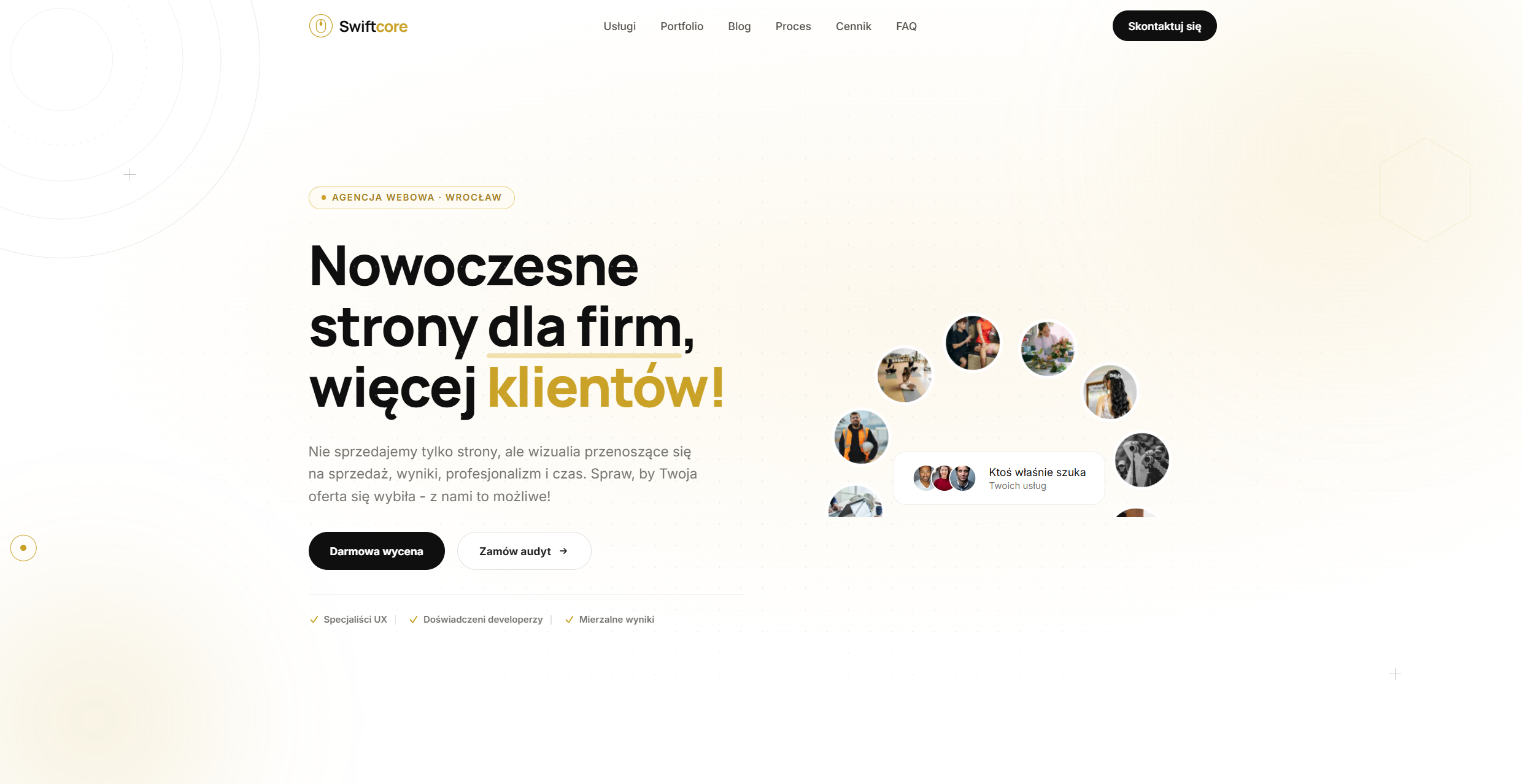 Swiftcore — hero section of the agency landing page