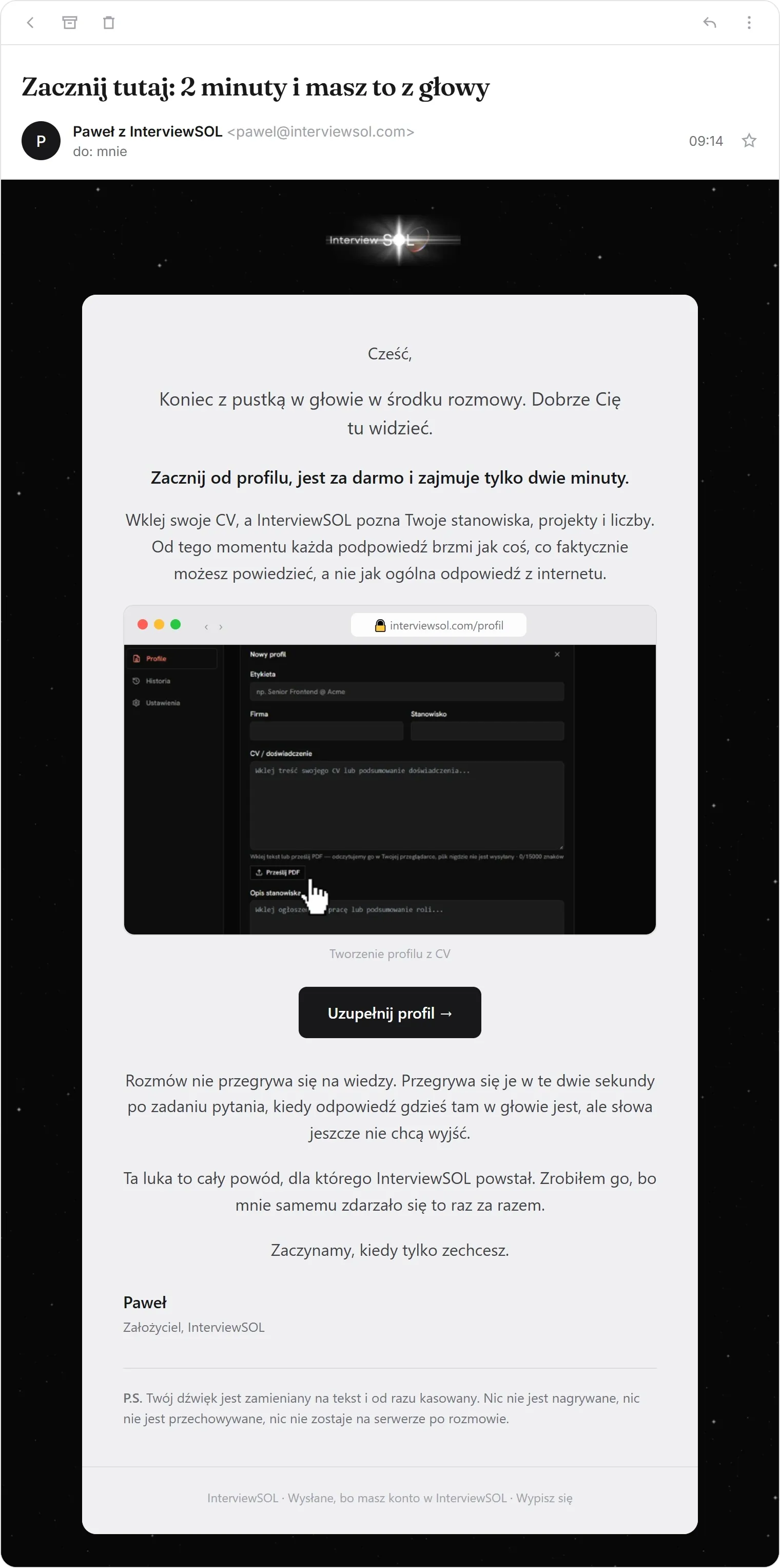 Mail powitalny po rejestracji