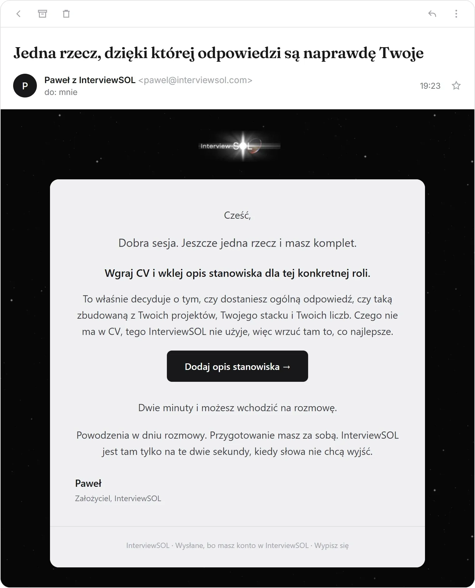 Mail po sesji próbnej